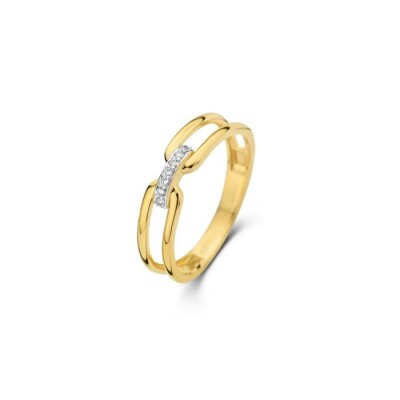 Bague multiples anneaux en or jaune, or blanc et diamants