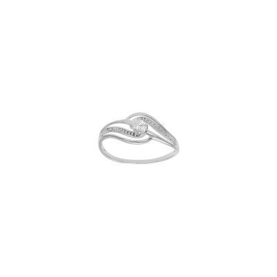 Bague volute en argent platiné et oxydes de zirconium, taille 56