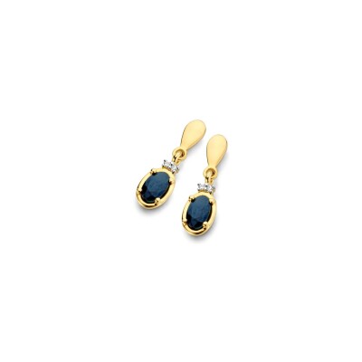 Boucles d'oreilles en or jaune, or blanc, diamants et saphir