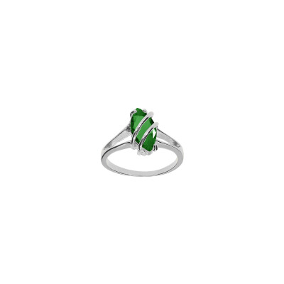 Bague navette ovale en argent rhodié et oxyde de zirconium, taille 62