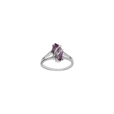 Bague navette ovale en argent rhodié et oxyde de zirconium, taille 62