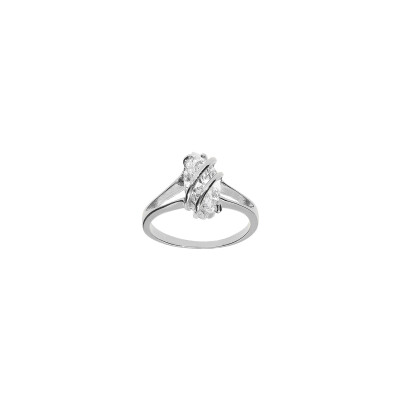 Bague navette ovale en argent rhodié et oxyde de zirconium, taille 62