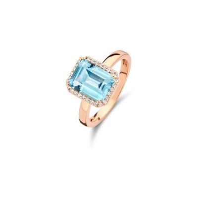 Bague One More Etna en or rose, topaze bleue sky blue et diamants