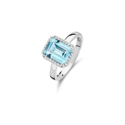 Bague One More Etna en or blanc, topaze bleue sky blue et diamants