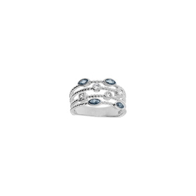 Bague mutil-rangs en argent rhodié et oxydes de zirconium, taille 56