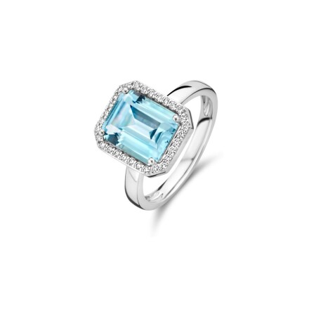 Bague One More Etna en or blanc, topaze bleue sky blue et diamants