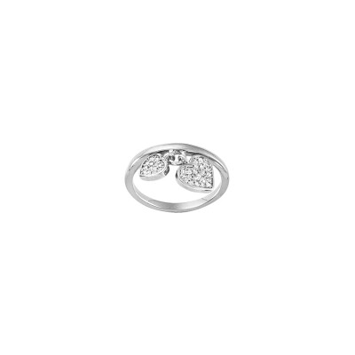 Bague breloques cœurs en argent rhodié et oxydes de zirconium, taille 54
