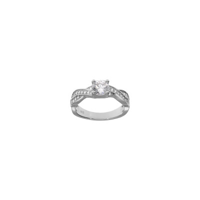 Bague en argent rhodié et oxydes de zirconium, taille 56