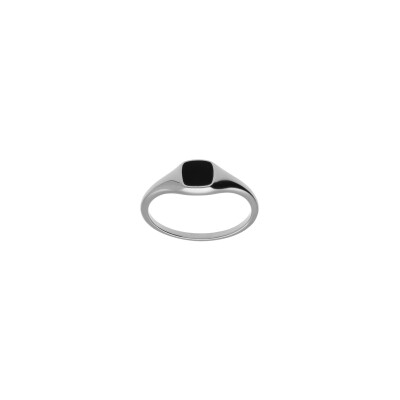 Chevalière forme carré en argent et onyx d'imitation