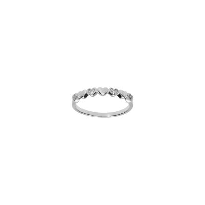 Bague cœur en argent rhodié et oxydes de zirconium, taille 52