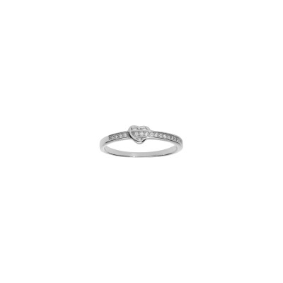Bague cœur en argent rhodié et oxydes de zirconium, taille 54