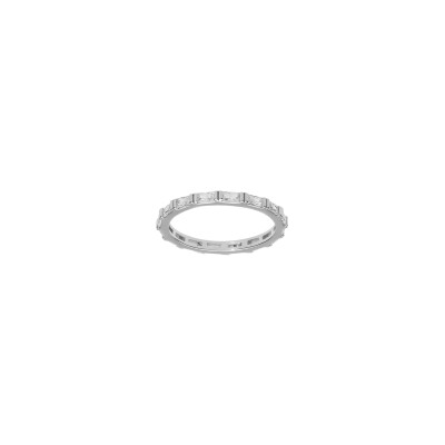Bague motif rectangle en argent rhodié et oxydes de zirconium, taille 54