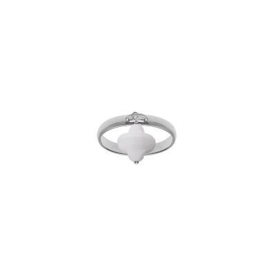 Bague trèfle en argent rhodié et verre blanc, taille 56