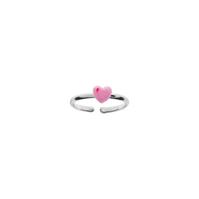 Bague réglable coeur rose en argent rhodié