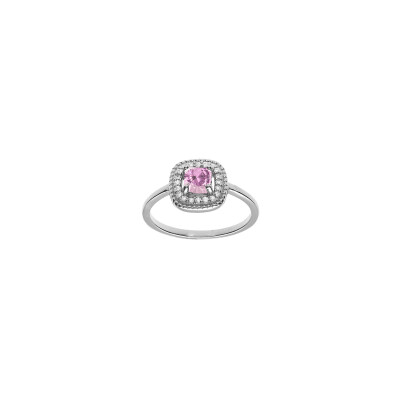 Bague carré en argent rhodié et oxydes de zirconium, taille 56