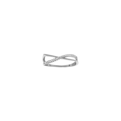 Bague croisée en argent rhodié et oxydes de zirconium