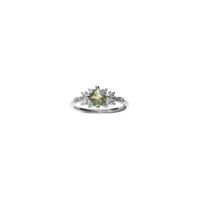 Bague forme fleur en argent rhodié et oxyde de zirconium