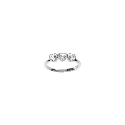 Bague 3 cœurs en argent rhodié et oxydes de zirconium, taille 54