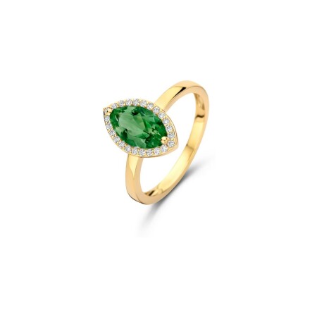 Bague One More Etna en or jaune, diamants et tourmaline verte marquise