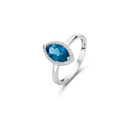 Bague One More Etna en or blanc, topaze london blue et diamants