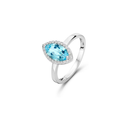 Bague One More Etna en or blanc, topaze bleue sky blue et diamants