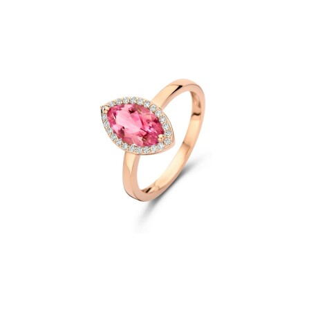 Bague One More Etna en or rose, diamants et tourmaline rose navette