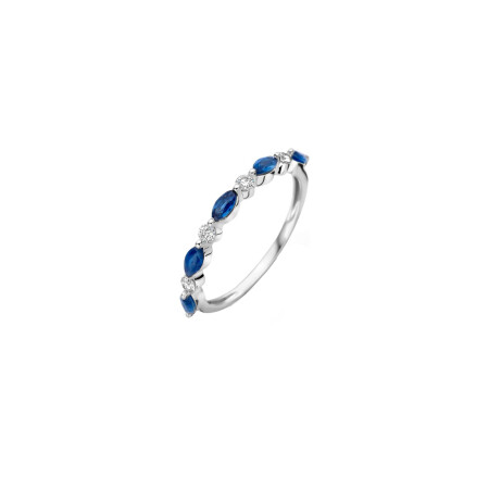 Bague en or blanc, diamant et saphir de 0.14ct