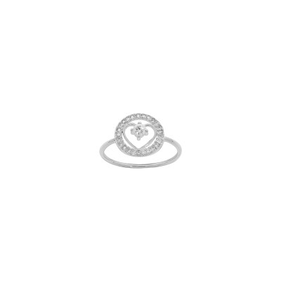 Bague cœur en argent rhodié et oxydes de zirconium, taille 52