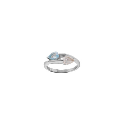Bague en argent rhodié et topazes, taille 54