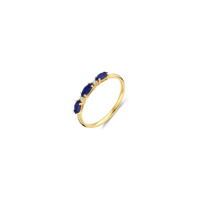 Bague en or jaune, or blanc, diamants et saphir