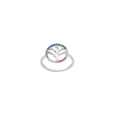 Bague arbre de vie en argent rhodié et oxydes de zirconium, taille 54