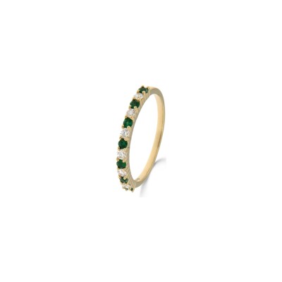 Bague en or jaune, diamant et émeraude