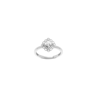 Bague carré en argent rhodié et oxyde de zirconium