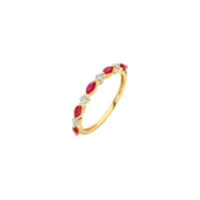 Bague en or jaune, diamant et rubis de 0.16ct