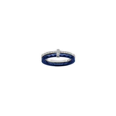 Bague double anneaux en argent rhodié, céramique et oxydes de zirconium