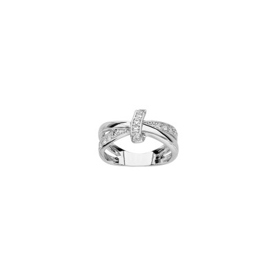 Bague en argent rhodié et oxydes de zirconium, taille 56