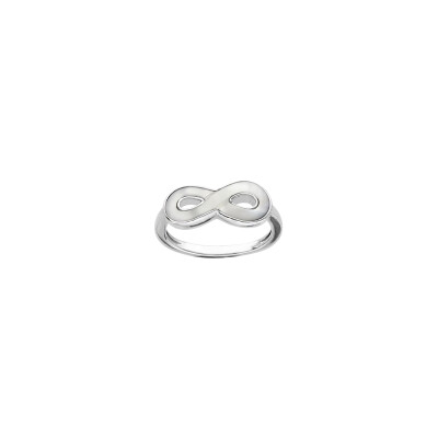 Bague motif infini en argent rhodié et nacre blanche, taille 52