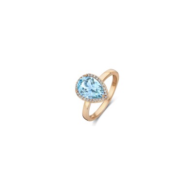 Bague One More Etna en or rose, topaze sky blue et diamants