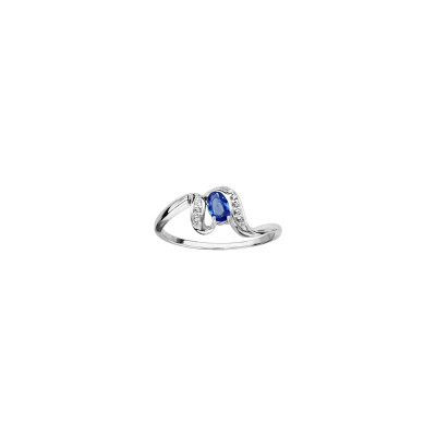 Bague en argent rhodié, pierre bleu et oxydes de zirconium, taille 56