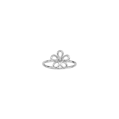Bague fleur en argent rhodié et oxyde de zirconium