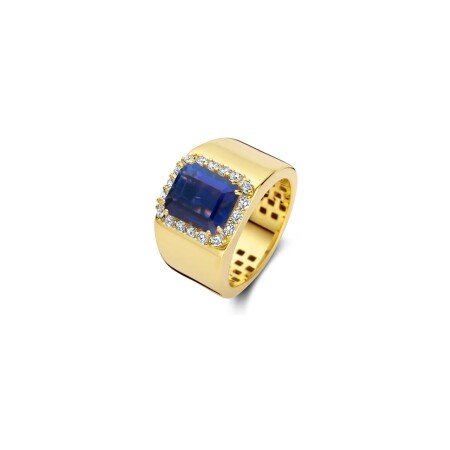 Bague en or jaune, iolite et diamants