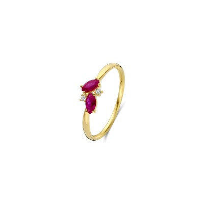 Bague en or jaune, diamants et rubis