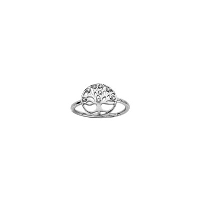 Bague arbre de vie en argent rhodié et pierres blanches