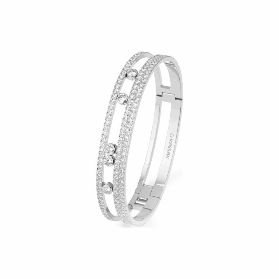 Bracelet bangle Messika Move Romane Large Pavé en or blanc et diamants