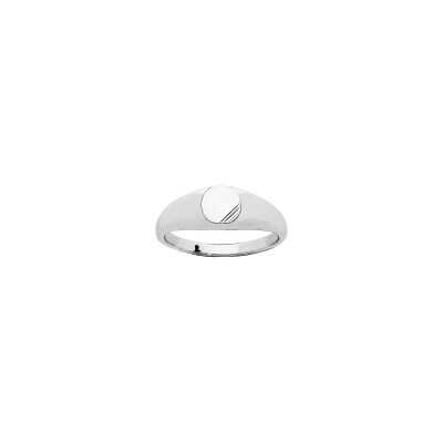Chevalière ronde striée en argent rhodié