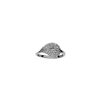 Bague feuille en argent rhodié et oxydes de zirconium, taille 54