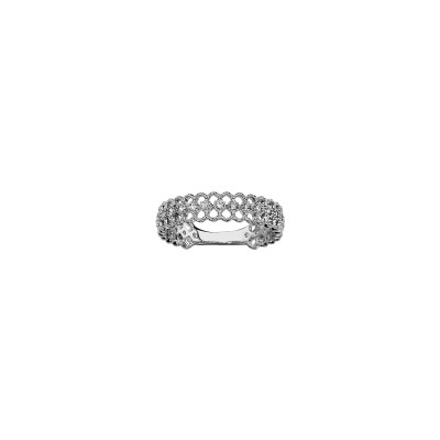 Bague motif ajouré en argent rhodié et oxydes de zirconium, taille 54