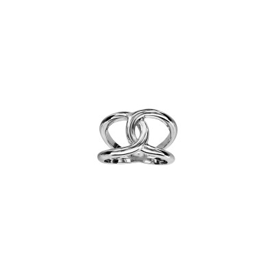 Bague 2 anneaux croisés en argent rhodié, taille 56