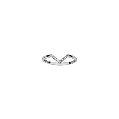 Bague forme V en argent rhodié et oxydes de zirconium
