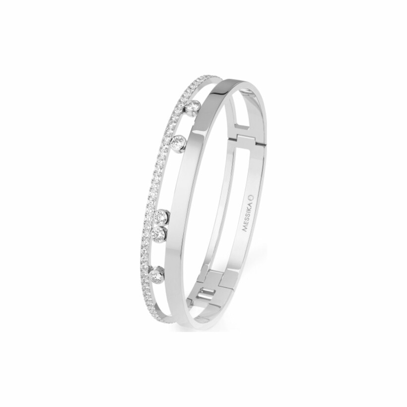 Bracelet bangle Messika Move Romane Large en or blanc et diamants